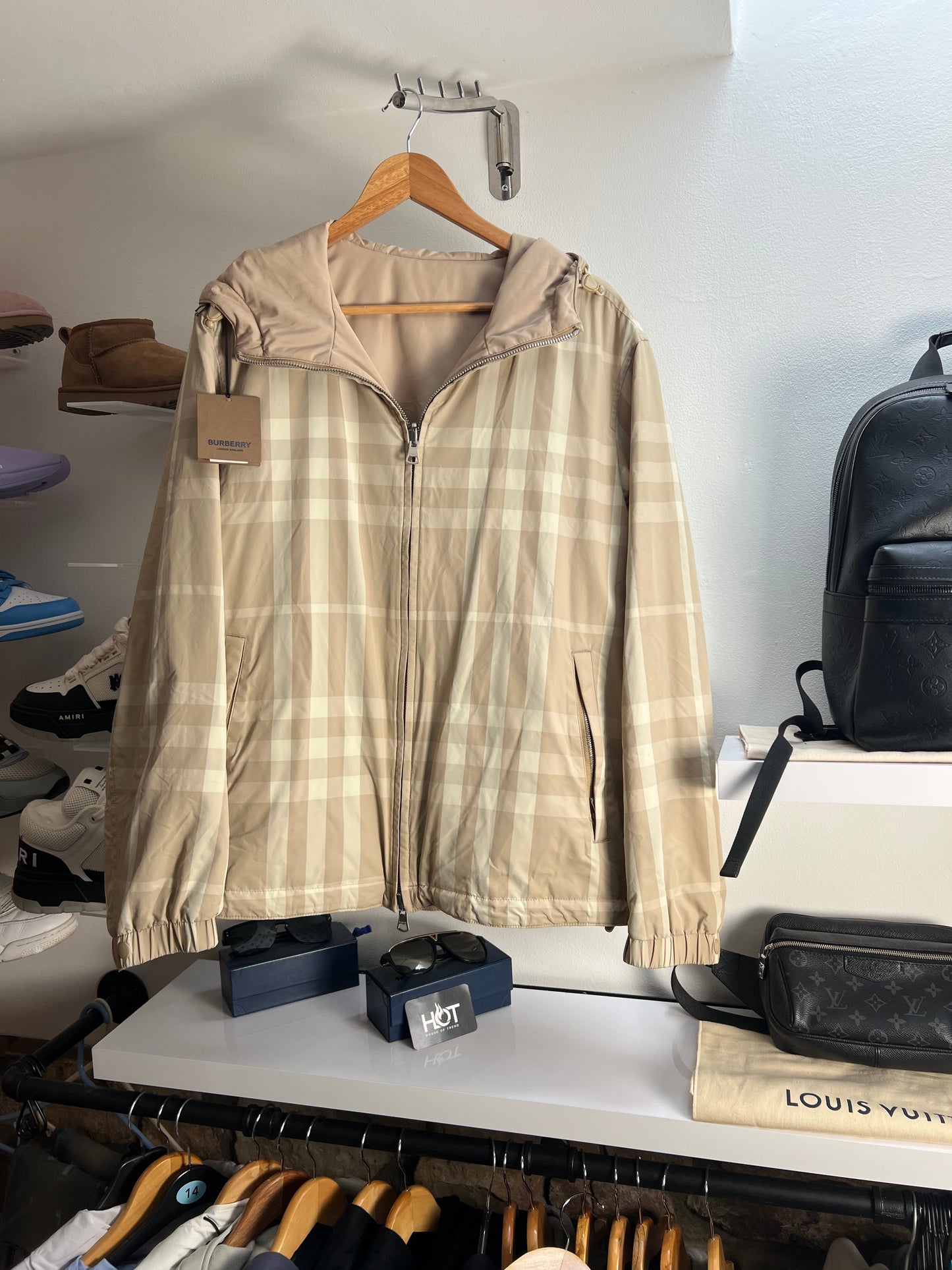 Burberry ‘Stanford’ Reversible Check Rear Logo Hooded Padded Jacket - Beige