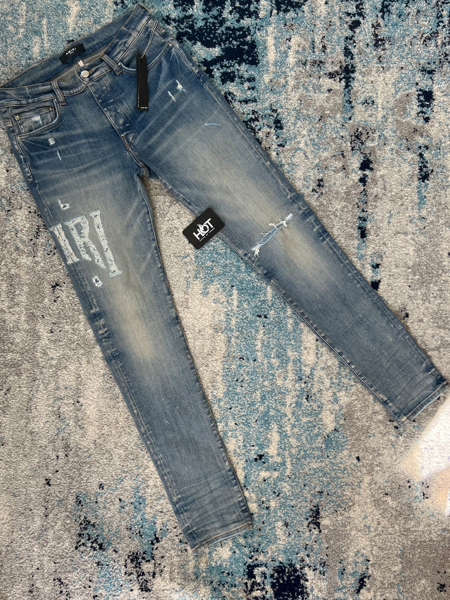 Amiri Distressed Logo jeans - Blue