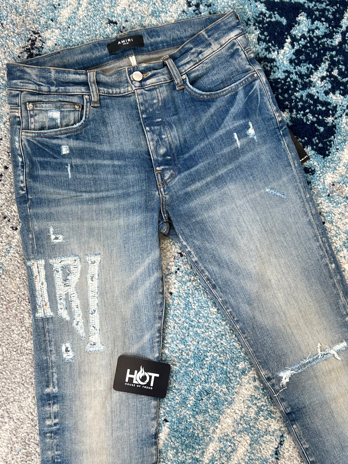 Amiri Distressed Logo jeans - Blue