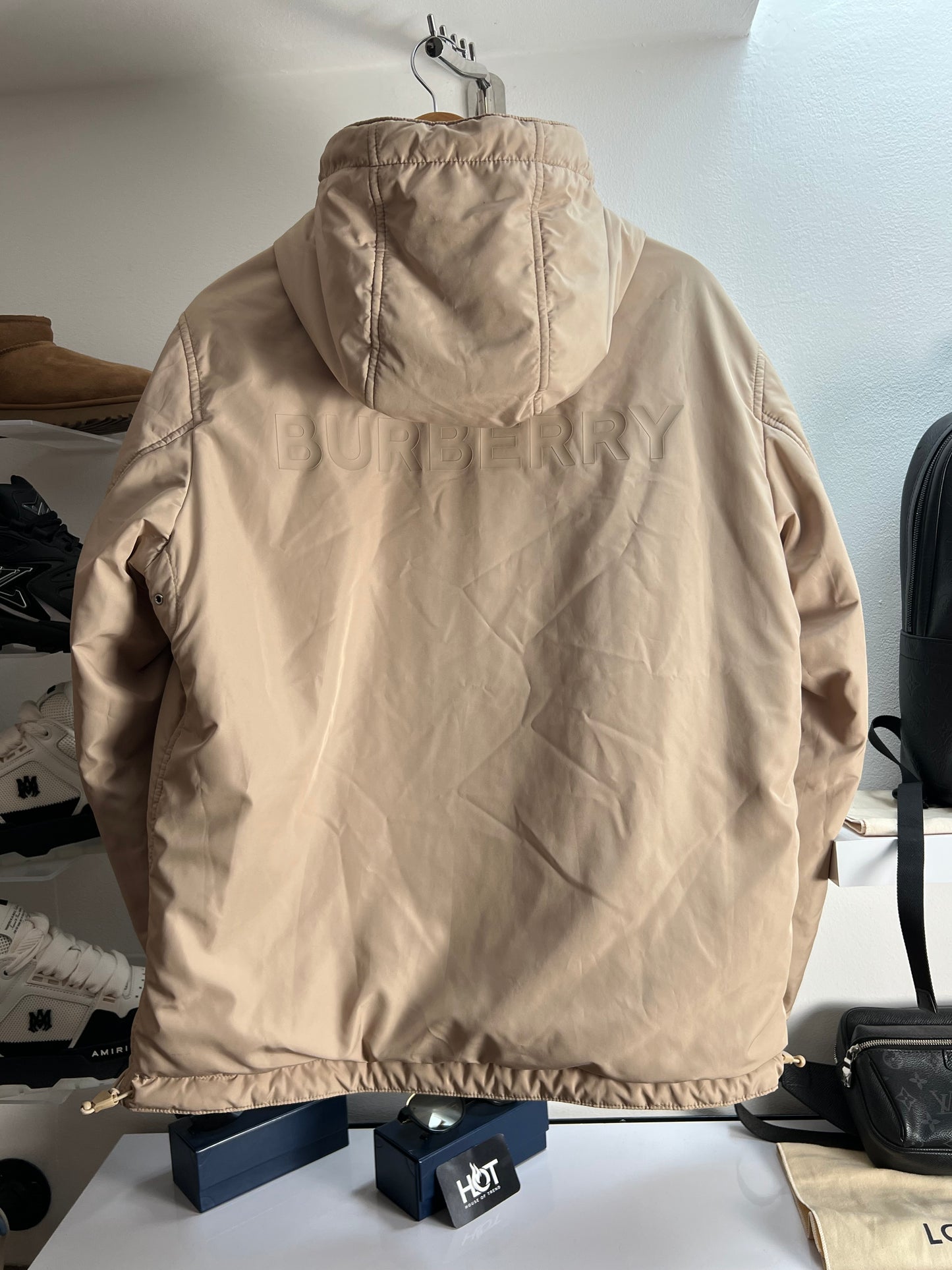 Burberry ‘Stanford’ Reversible Check Rear Logo Hooded Padded Jacket - Beige