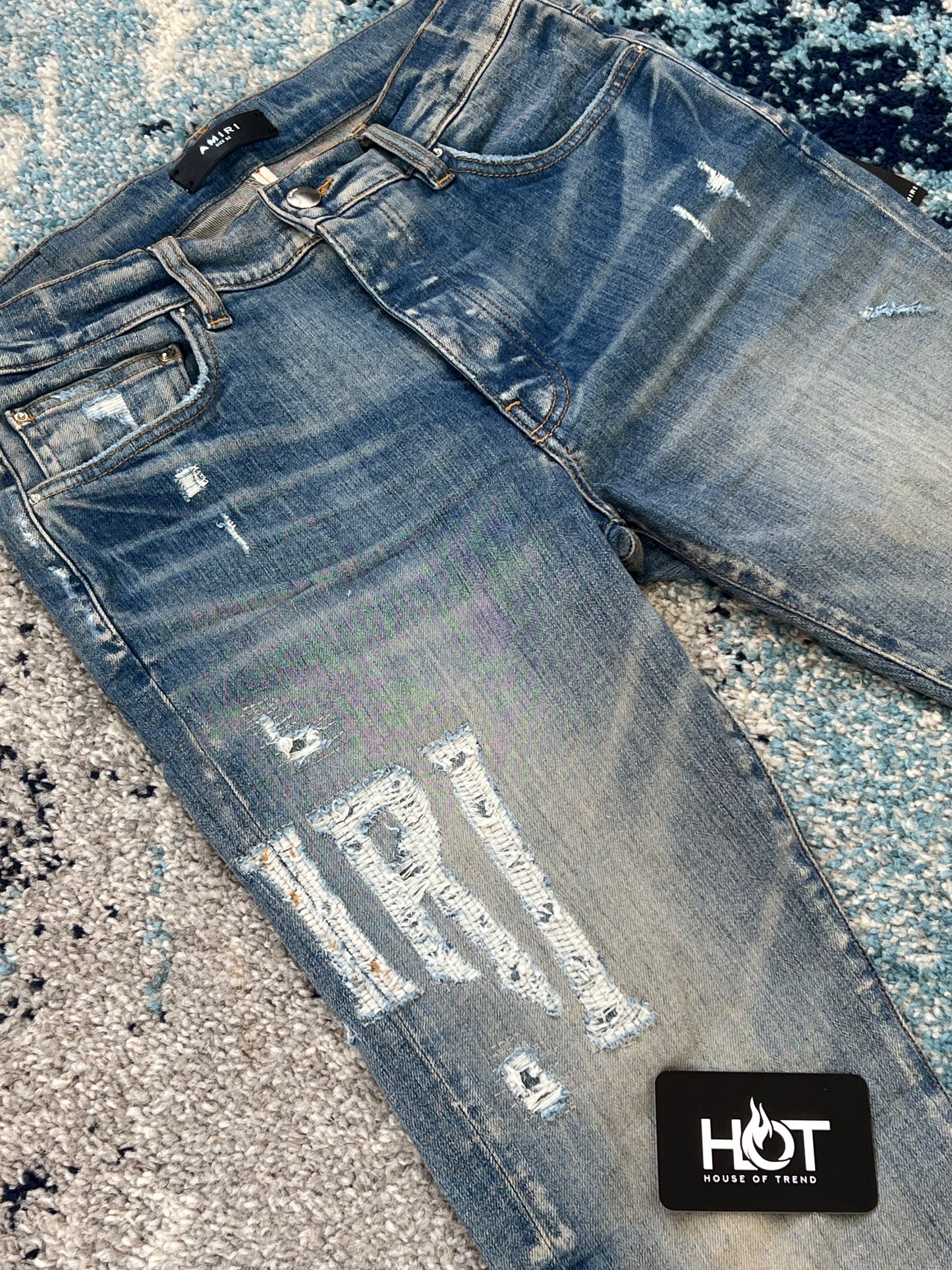 Amiri Distressed Logo jeans - Blue