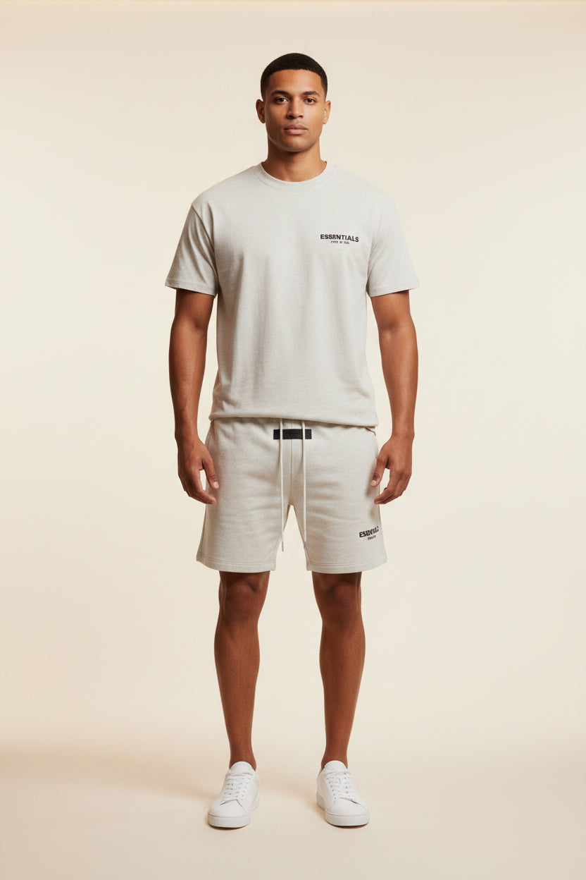 Fear Of God Essentials Short Set - Light Heather Oatmeal Grey - XL