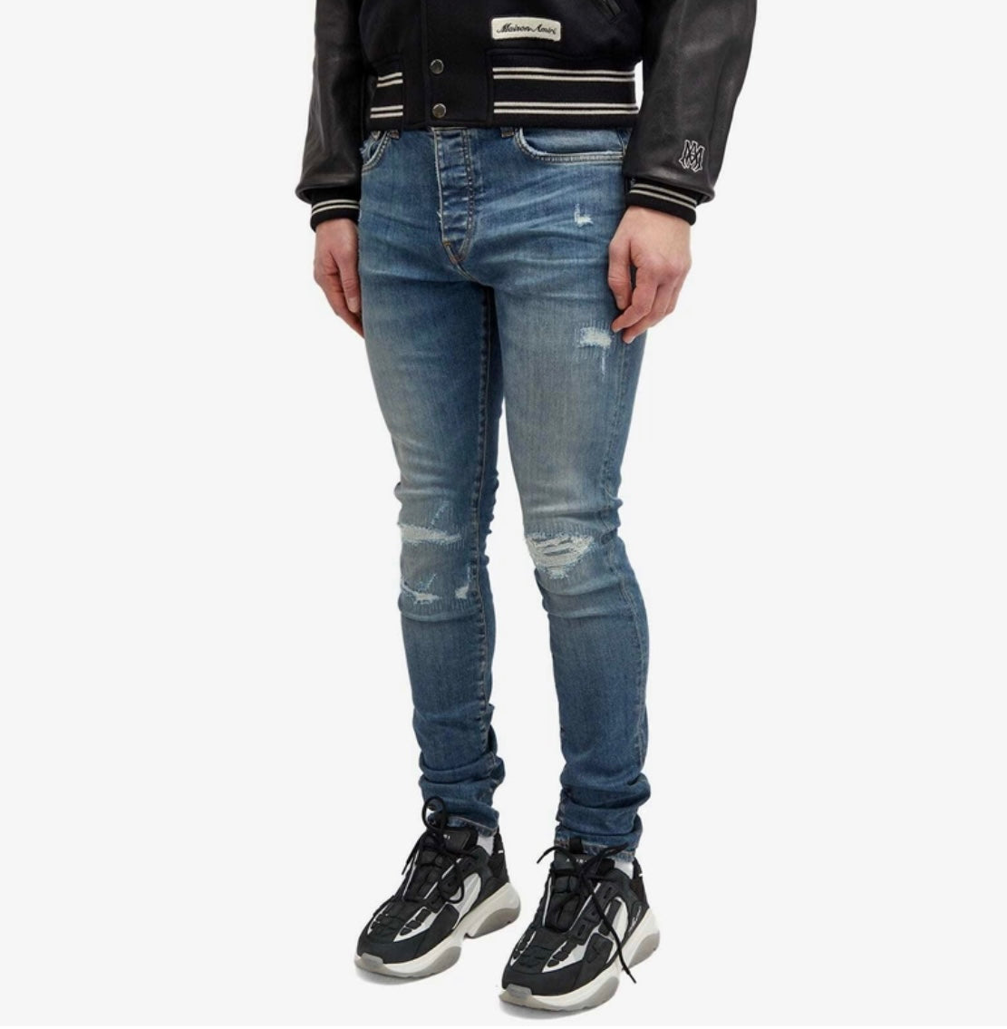 Amiri aged indigo fractured distressed jeans