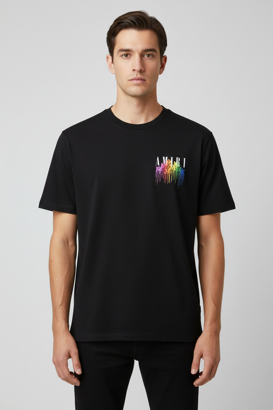 Amiri T-shirt paint drip core Logo - Black